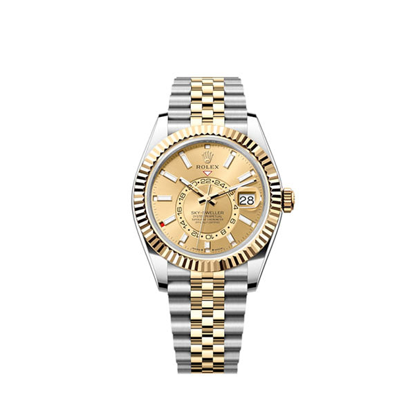 Sky-Dweller, 40.8mm, Oystersteel and 18k Yellow Gold, Champagne, Jubilee,Ref# 336933-0002